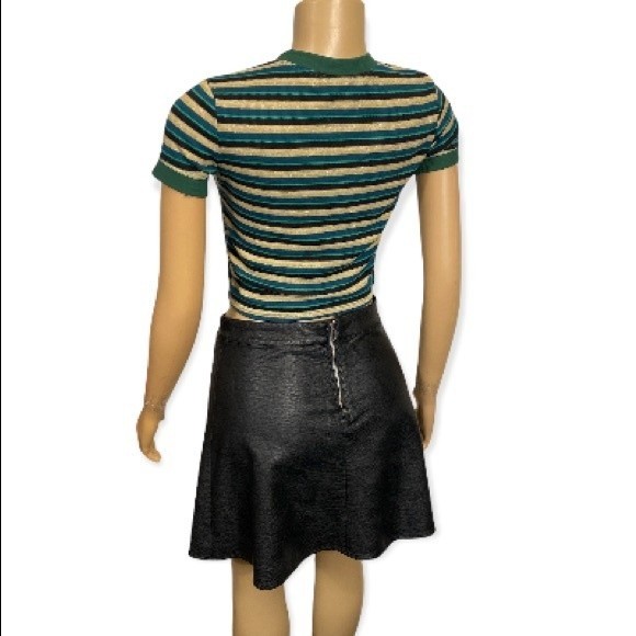 PacSun Basic top striped cropped green black and gold Shimmer size Small - Picture 6 of 16